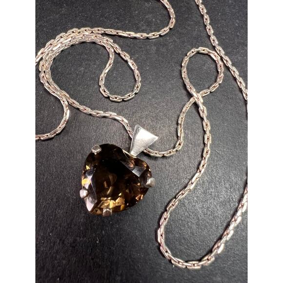 Vintage Smoky Quartz Heart Pendant Necklace Sterling Silver 20” - Picture 16 of 16